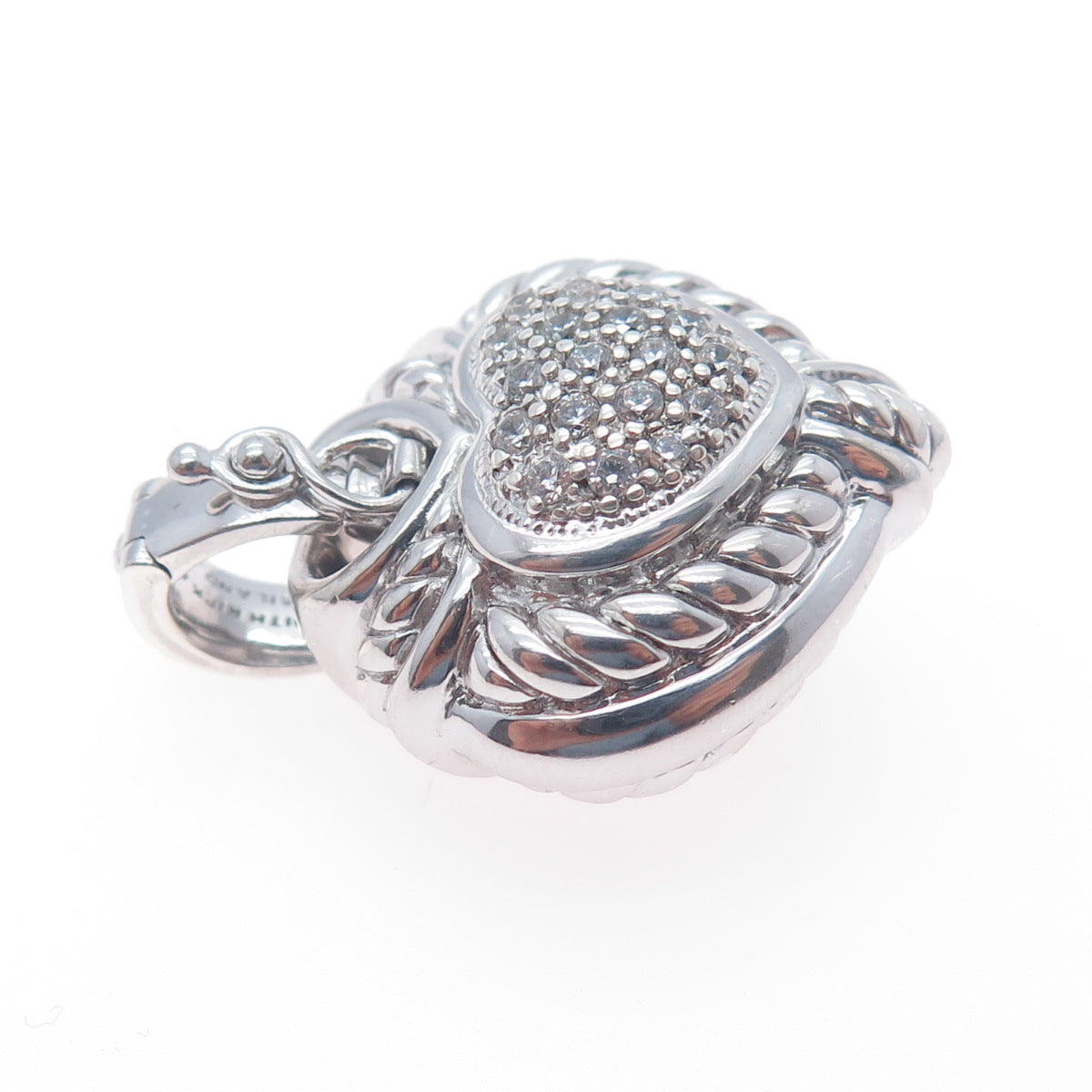 JUDITH RIPKA 925 Sterling Silver C Z Dual Sided Heart Charm Pendant