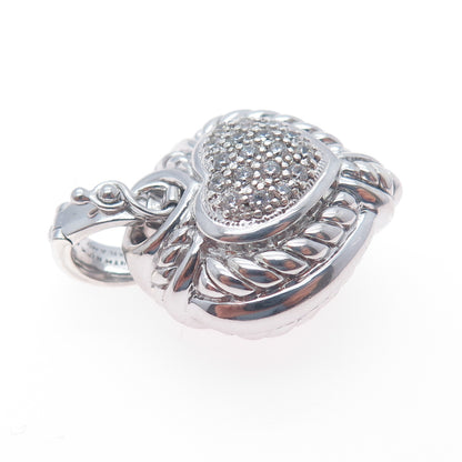JUDITH RIPKA 925 Sterling Silver C Z Dual Sided Heart Charm Pendant