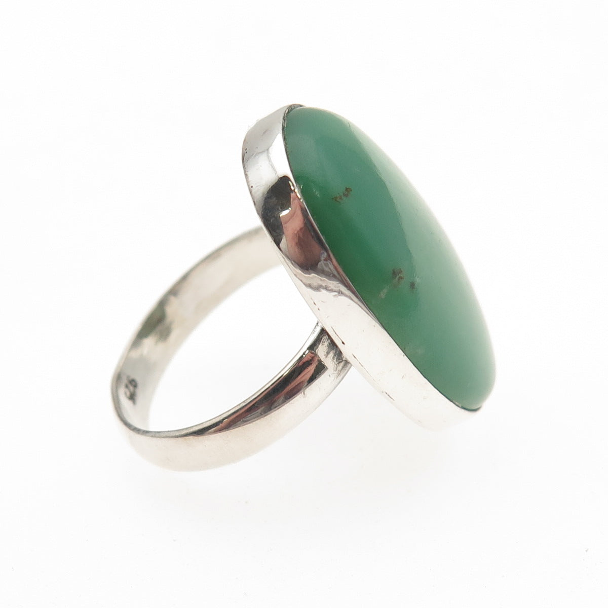 925 Sterling Silver Vintage Real Cabochon Chrysoprase Ring Size 7.5