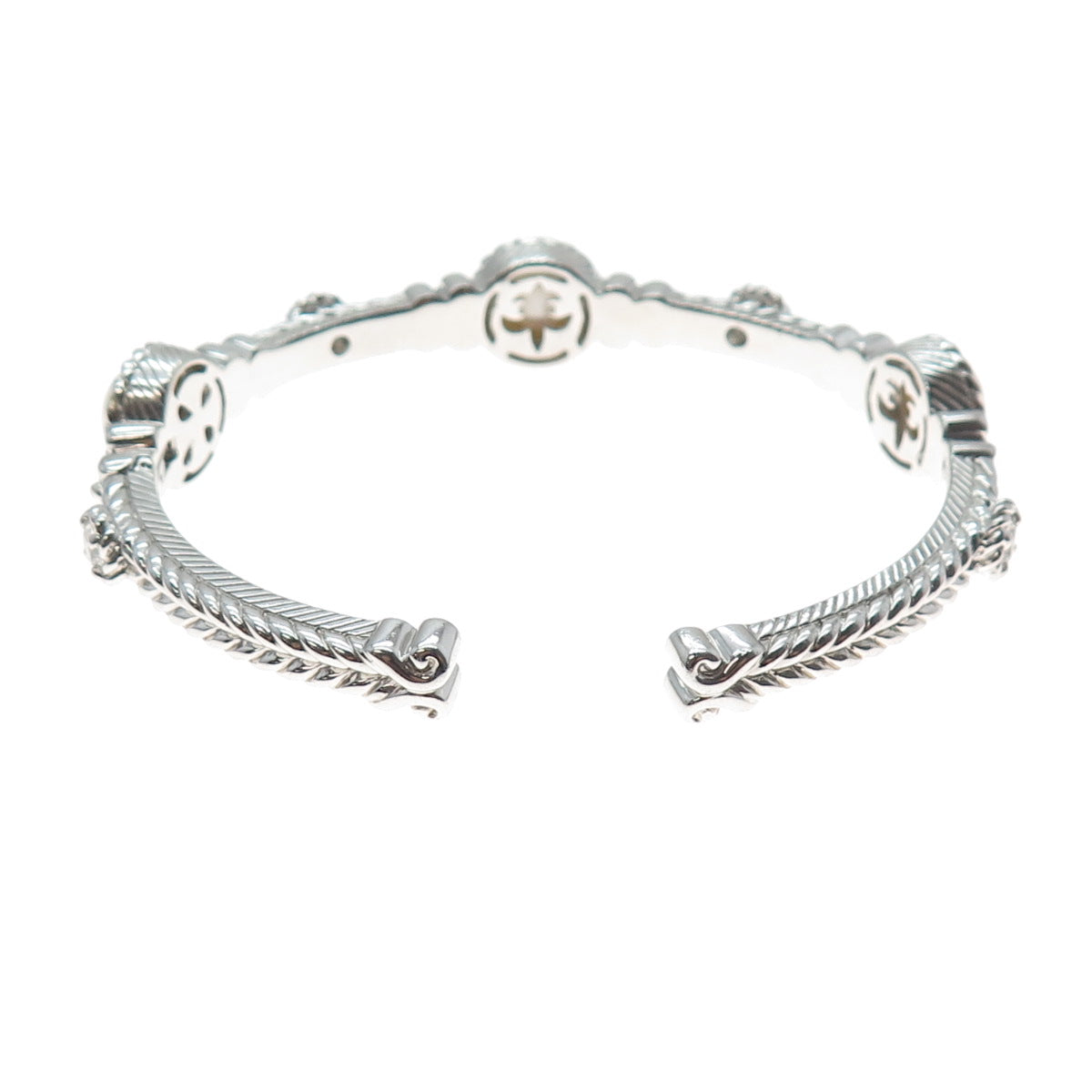 JUDITH RIPKA 925 Sterling Silver Real Pearl & C Z Adjustable Cuff Bracelet 7"