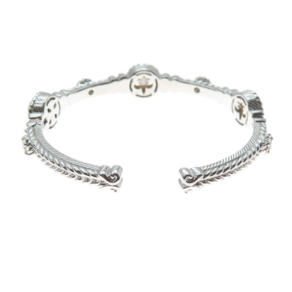 JUDITH RIPKA 925 Sterling Silver Real Pearl & C Z Adjustable Cuff Bracelet 7"