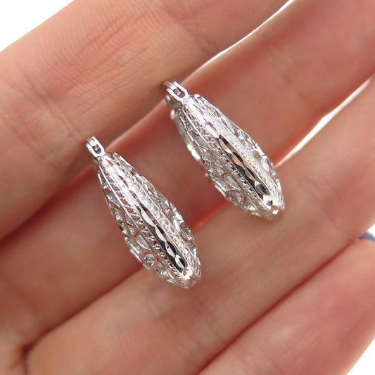 925 Sterling Silver Ornate Crescent Hoop Earrings