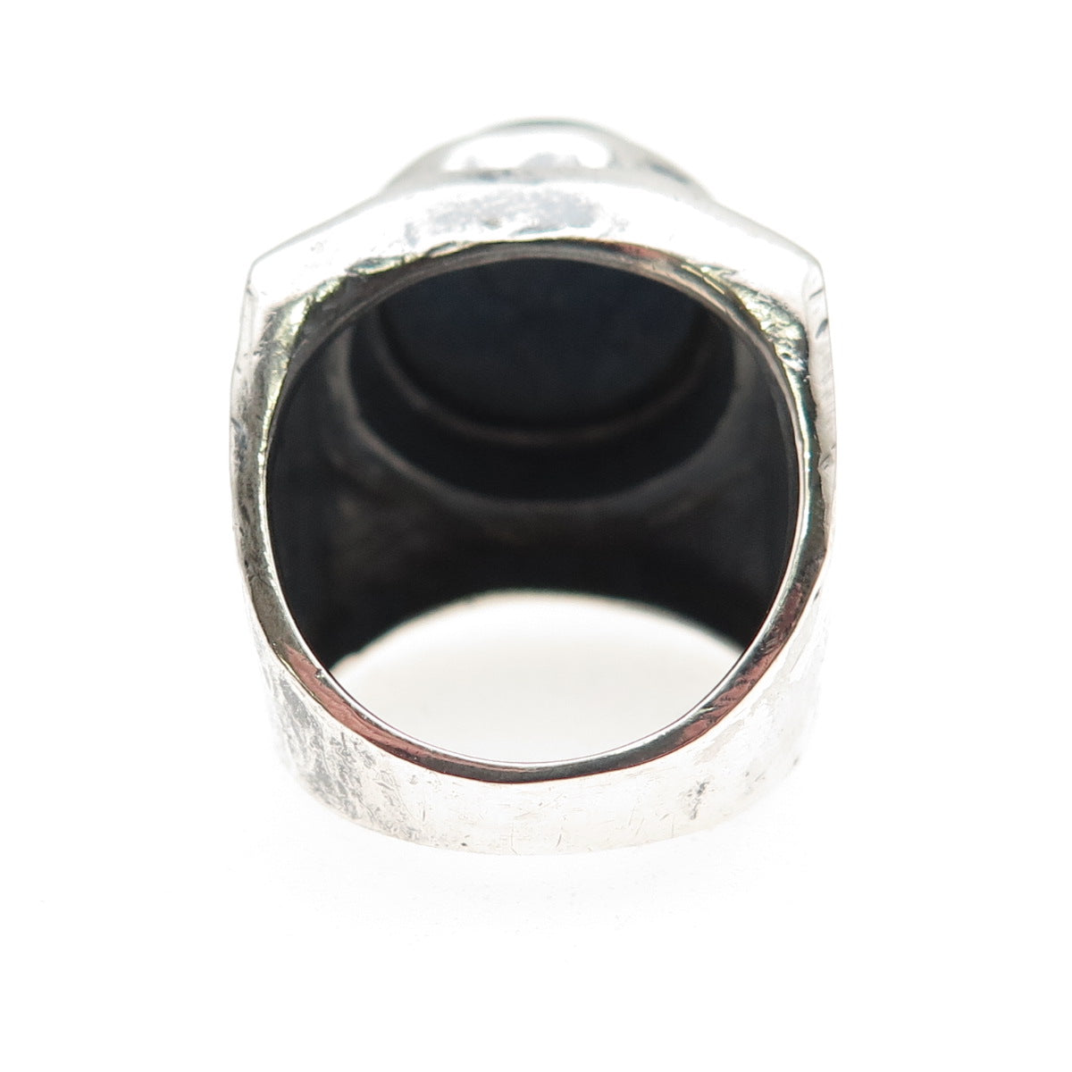 A. Skinder Sterling Silver Vintage Real Lapis Modernist Oxidized Ring Size 7.5