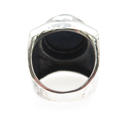 A. Skinder Sterling Silver Vintage Real Lapis Modernist Oxidized Ring Size 7.5