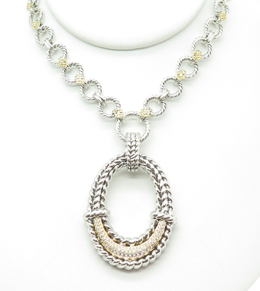 DANWAK 18K Gold 925 Sterling 76-Pave Diamonds 0.85ct Crescent Chain Necklace 16"
