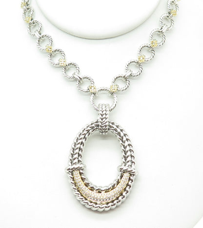 DANWAK 18K Gold 925 Sterling 76-Pave Diamonds 0.85ct Crescent Chain Necklace 16"