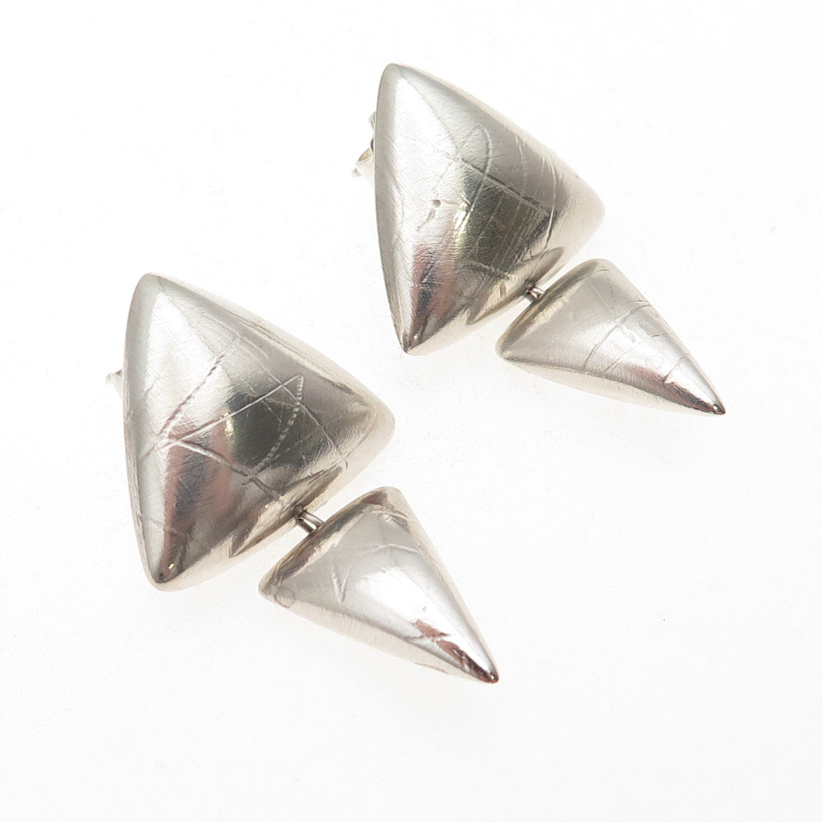 925 Sterling Silver Vintage Modernist Triangle Dangle Earrings