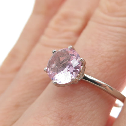 DAZZLERS 925 Sterling Silver Round-Cut Nano Pink Topaz Ring Size 8