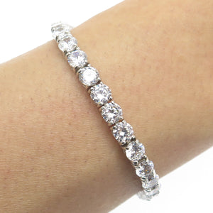 925 Sterling Silver Round-Cut Shaped C Z Sparkle Tennis Link Bracelet 6.75"