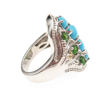 Chuck Clemency 925 Sterling Sleeping Beauty Turquoise & Peridot Ring Size 8.25