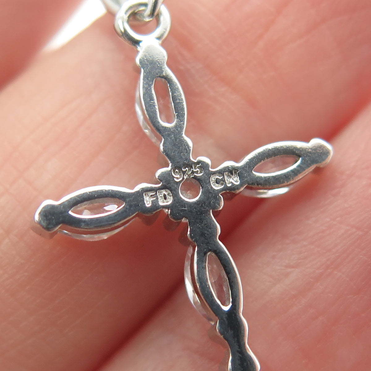 925 Sterling Silver Marquise & Round-Cut C Z Cross Pendant