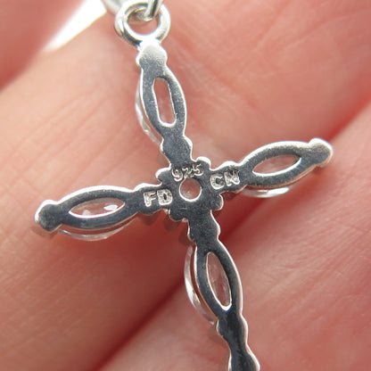 925 Sterling Silver Marquise & Round-Cut C Z Cross Pendant