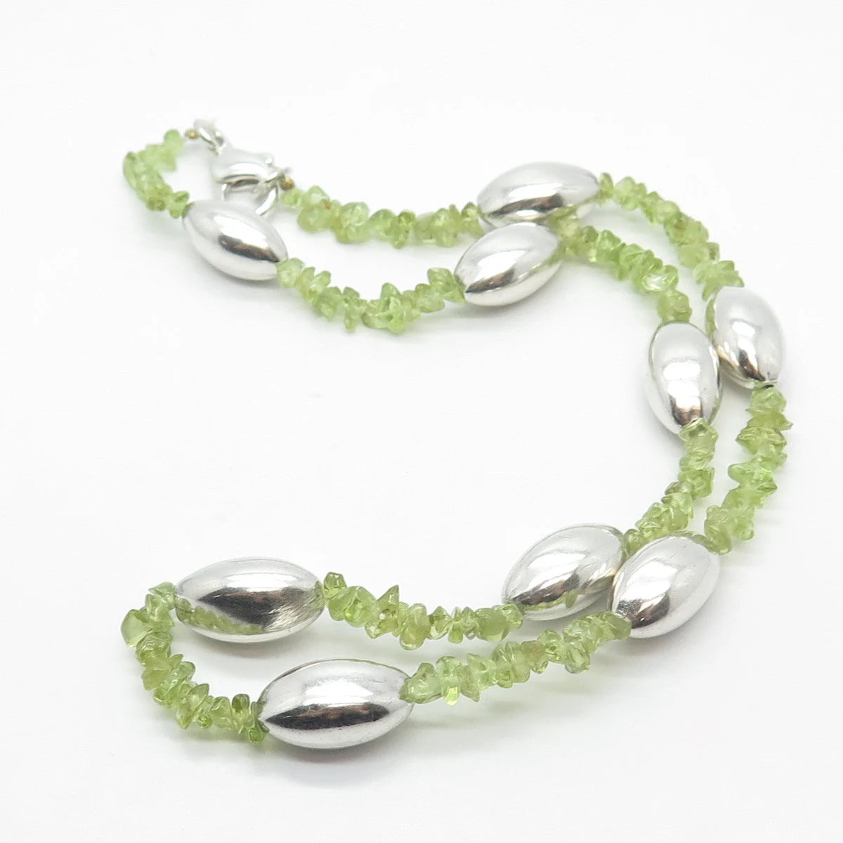 925 Sterling Silver Vintage Real Peridot Gem By The Yard Beaded Necklace 16"