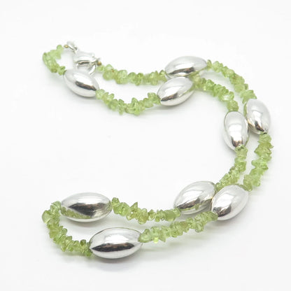 925 Sterling Silver Vintage Real Peridot Gem By The Yard Beaded Necklace 16"