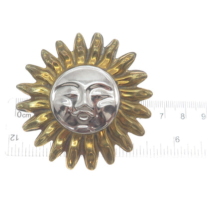 925 Sterling Silver 2-Tone Vintage Mexico Sun Face Pin Brooch / Pendant