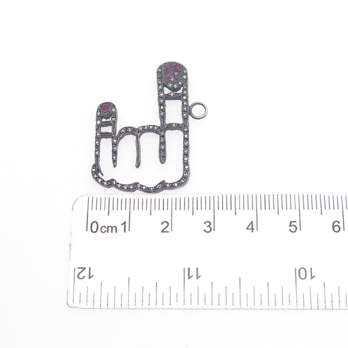 Atelier Minyon 925 Sterling Silver Real Diamond & Ruby Gesture Oxidized Pendant