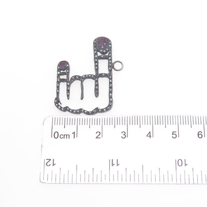 Atelier Minyon 925 Sterling Silver Real Diamond & Ruby Gesture Oxidized Pendant