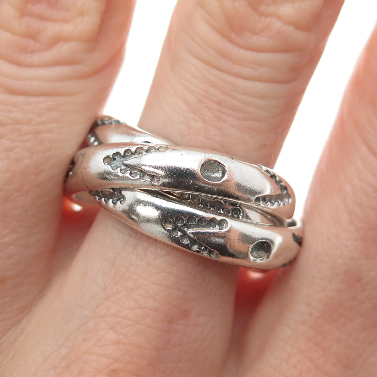 925 Sterling Silver Vintage Arrow Interlocked Trinity Band Ring Size 10.25