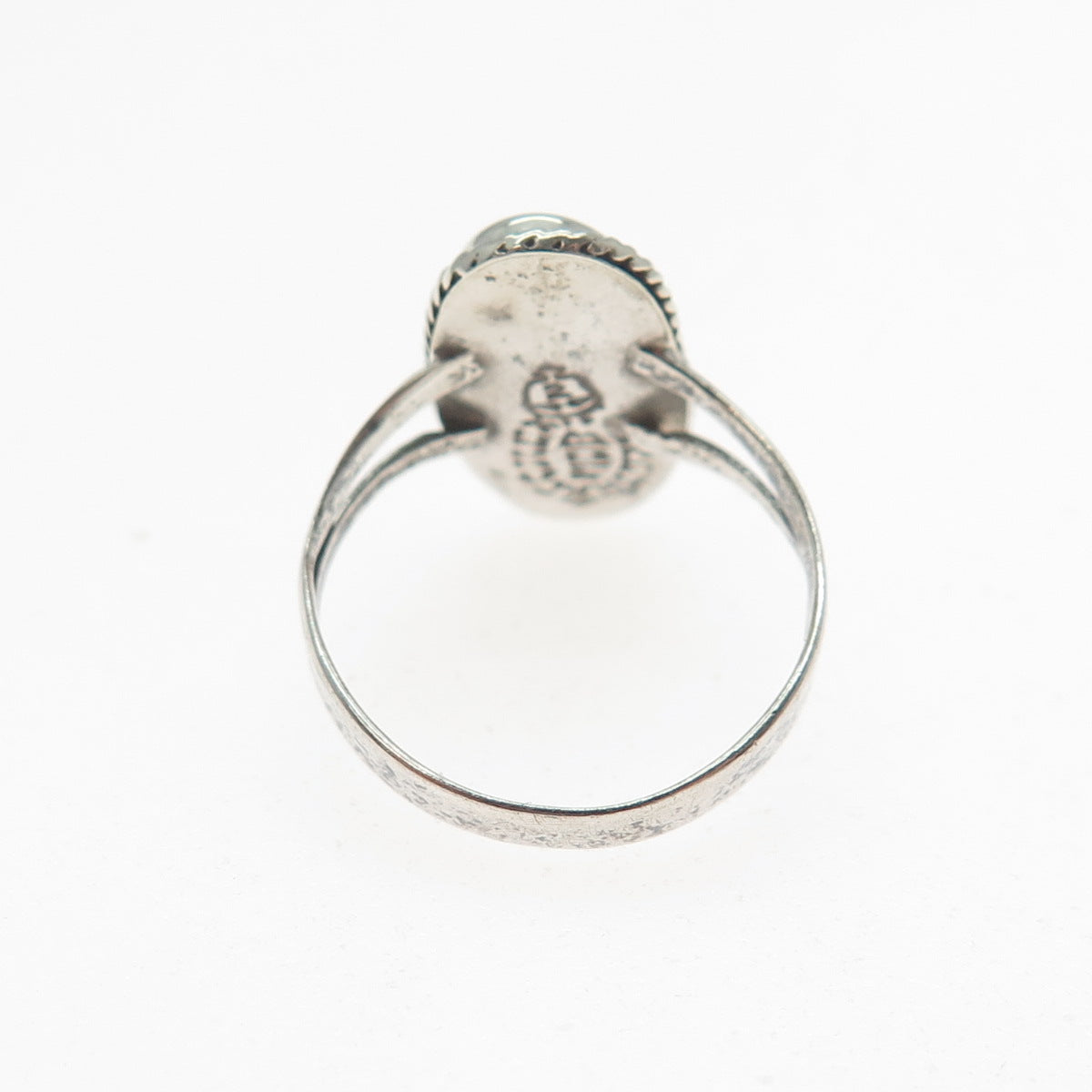 925 Sterling Silver Vintage Mexico Real Abalone Shell Oxidized Ring Size 5.75