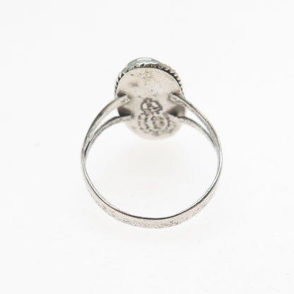 925 Sterling Silver Vintage Mexico Real Abalone Shell Oxidized Ring Size 5.75