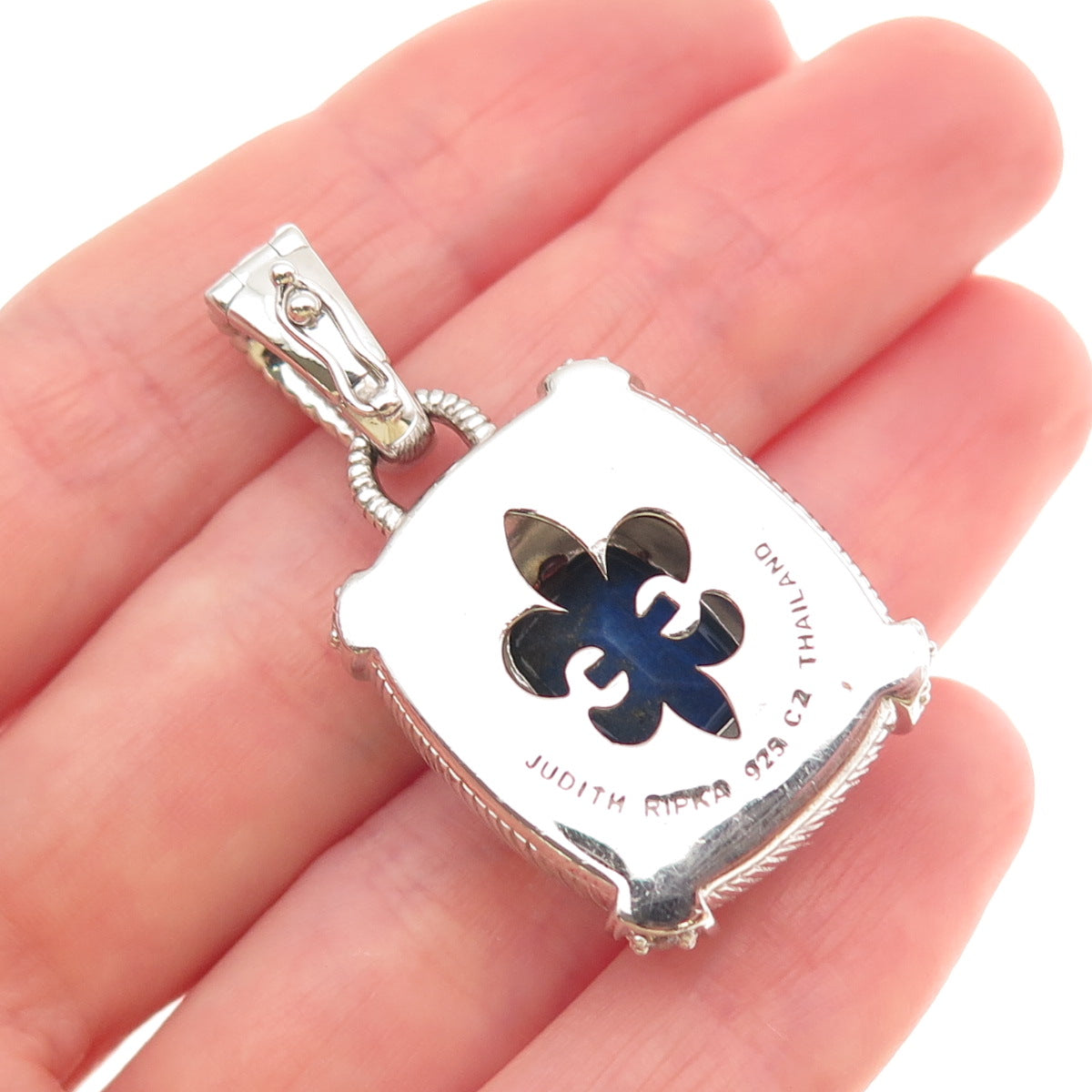 Judith Ripka 925 Sterling Silver Real Lapis & Round-Cut C Z Charm Pendant