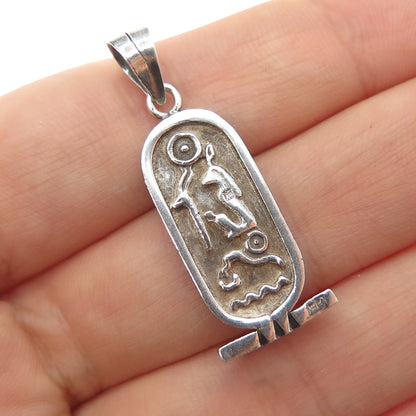 800 Silver Vintage Egyptian Pharaoh Cartouche Oxidized Charm Pendant