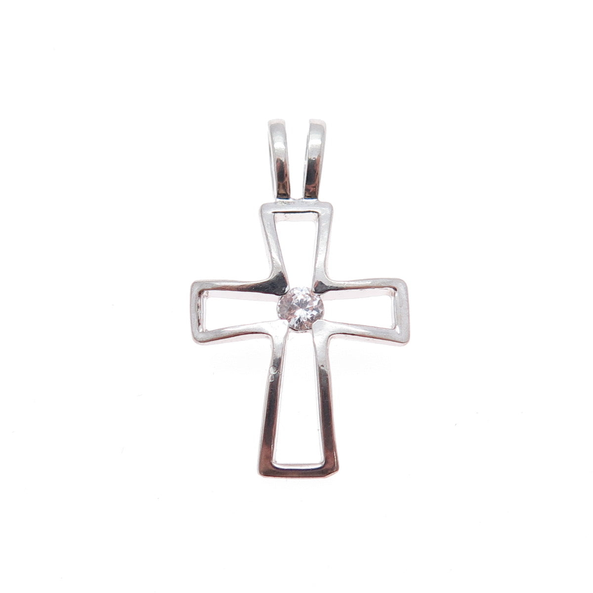 925 Sterling Silver Vintage Round-Cut C Z Cross Charm Pendant