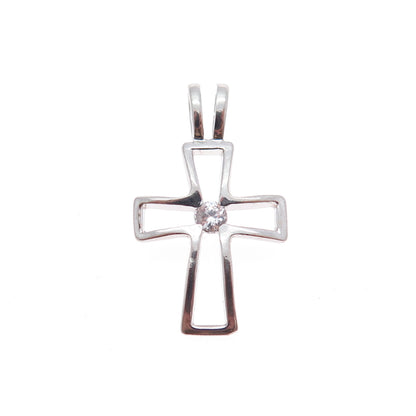 925 Sterling Silver Vintage Round-Cut C Z Cross Charm Pendant