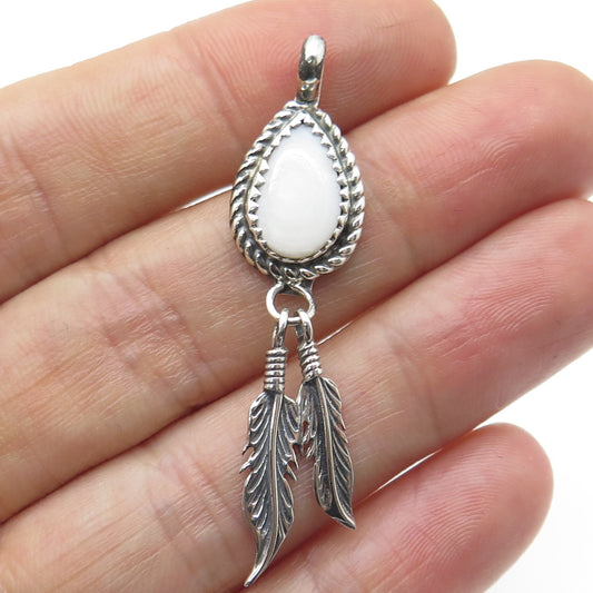 Old Pawn 925 Sterling Silver Vintage Southwestern MOP Feather Tribal Pendant