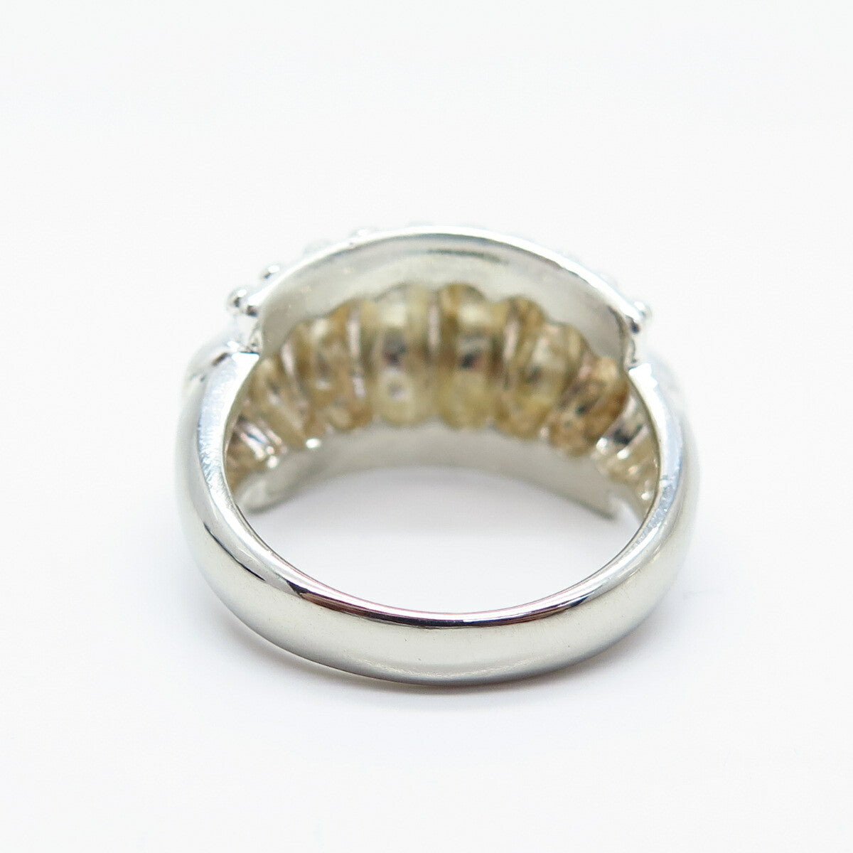 925 Sterling Silver Ribbed Beaded Ring Size 7.25