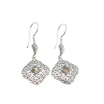 BERIA 925 Sterling Silver Princess-Cut Yellow Rhinestone Ornate Earrings