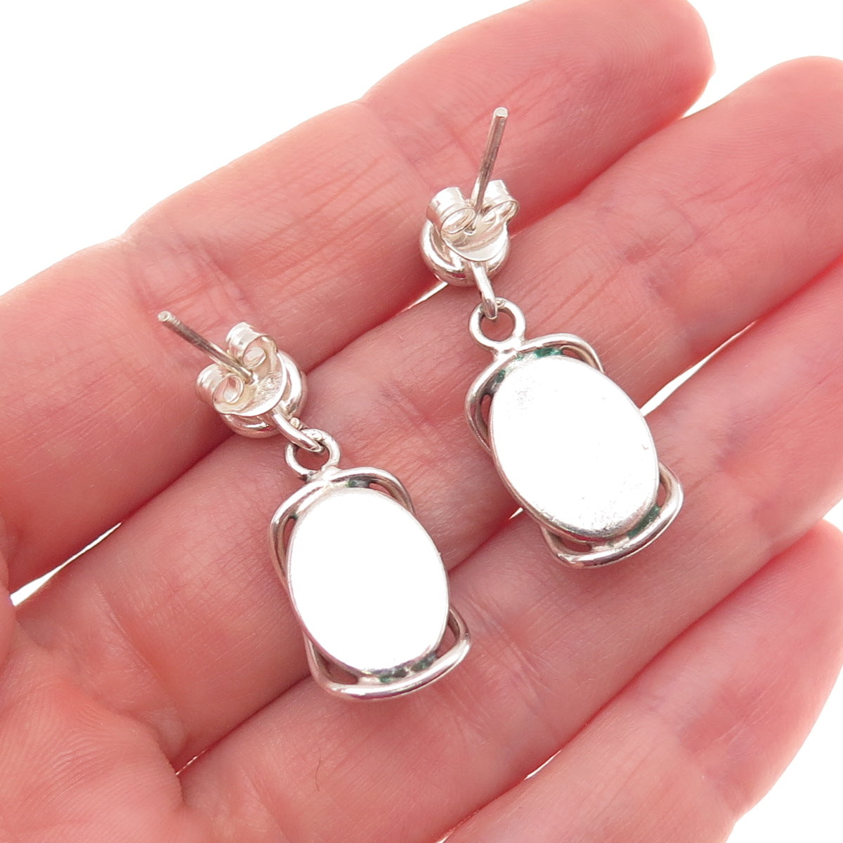 925 Sterling Silver Vintage Real Amber Modernist Oxidized Dangle Earrings