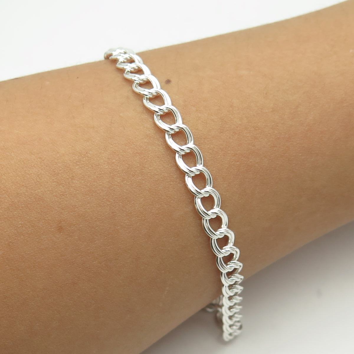 HAN 925 Sterling Silver Italy Double Curb Link Bracelet 7.5