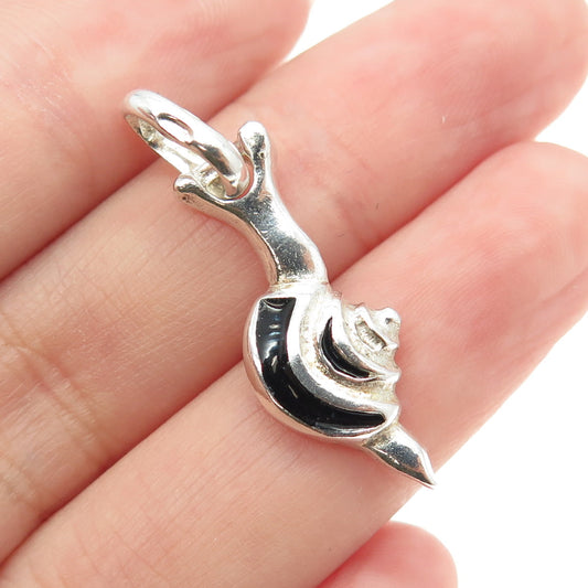 925 Sterling Silver Vintage Italy Black Enamel Snail Pendant