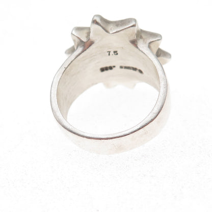 Lisa Jenks 925 Sterling Silver Vintage Modernist Sun Oxidized Ring Size 7.75