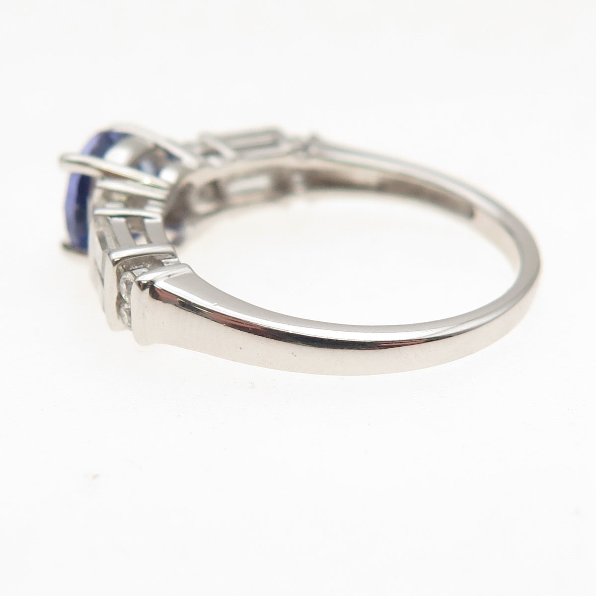 925 Sterling Silver Real Round-Cut Iolite & White Topaz Ring Size 8