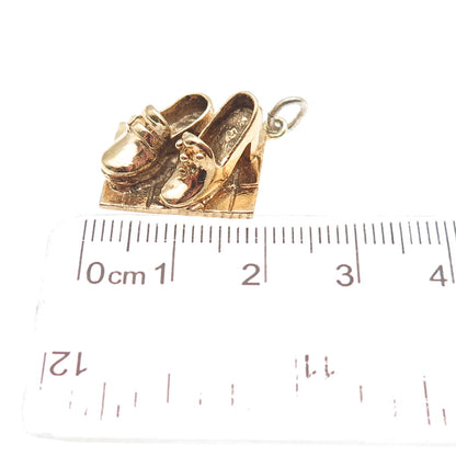Anson 925 Sterling Gold Plated Vintage Step Dance Shoes 3D Mini Charm Pendant