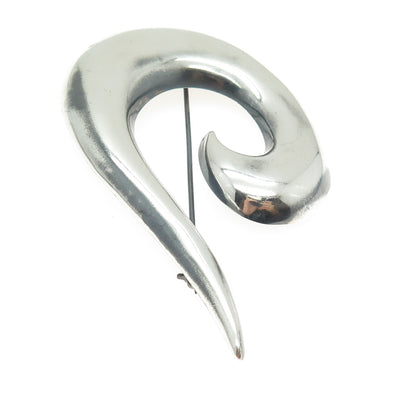 925 Sterling Silver Vintage Modernist Wave Letter "C" Oxidized Pin Brooch