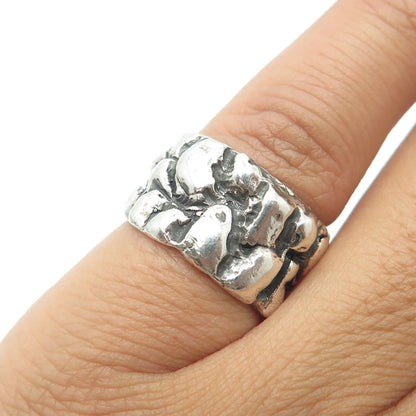 925 Sterling Silver Vintage Rock Stone Wide Band Ring Size 5