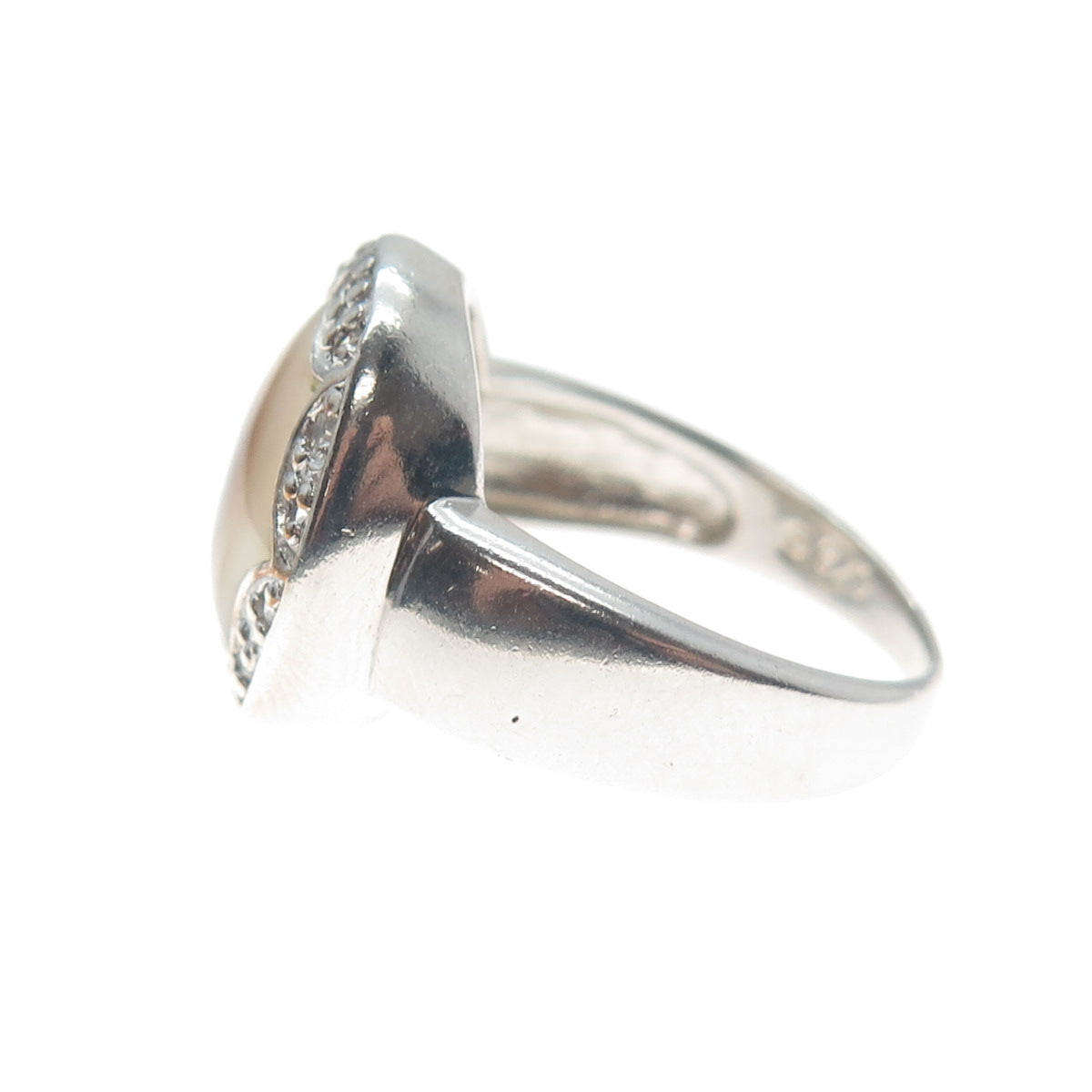 925 Sterling Silver Real Mother-of-Pearl & C Z Flower Ring Size 7.75