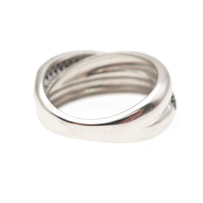 925 Sterling Silver Real Round-Cut Black Spinel Crisscross Ring Size 6.25