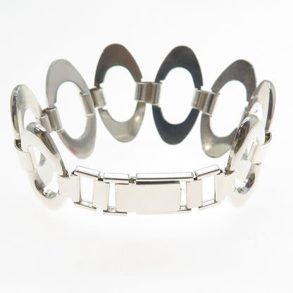 925 Sterling Silver Vintage RW Artisan Modernist Oval Link Bracelet 6.5"