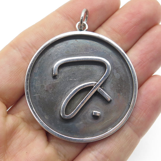 925 Sterling Silver Vintage Symbol Oxidized Round Pendant