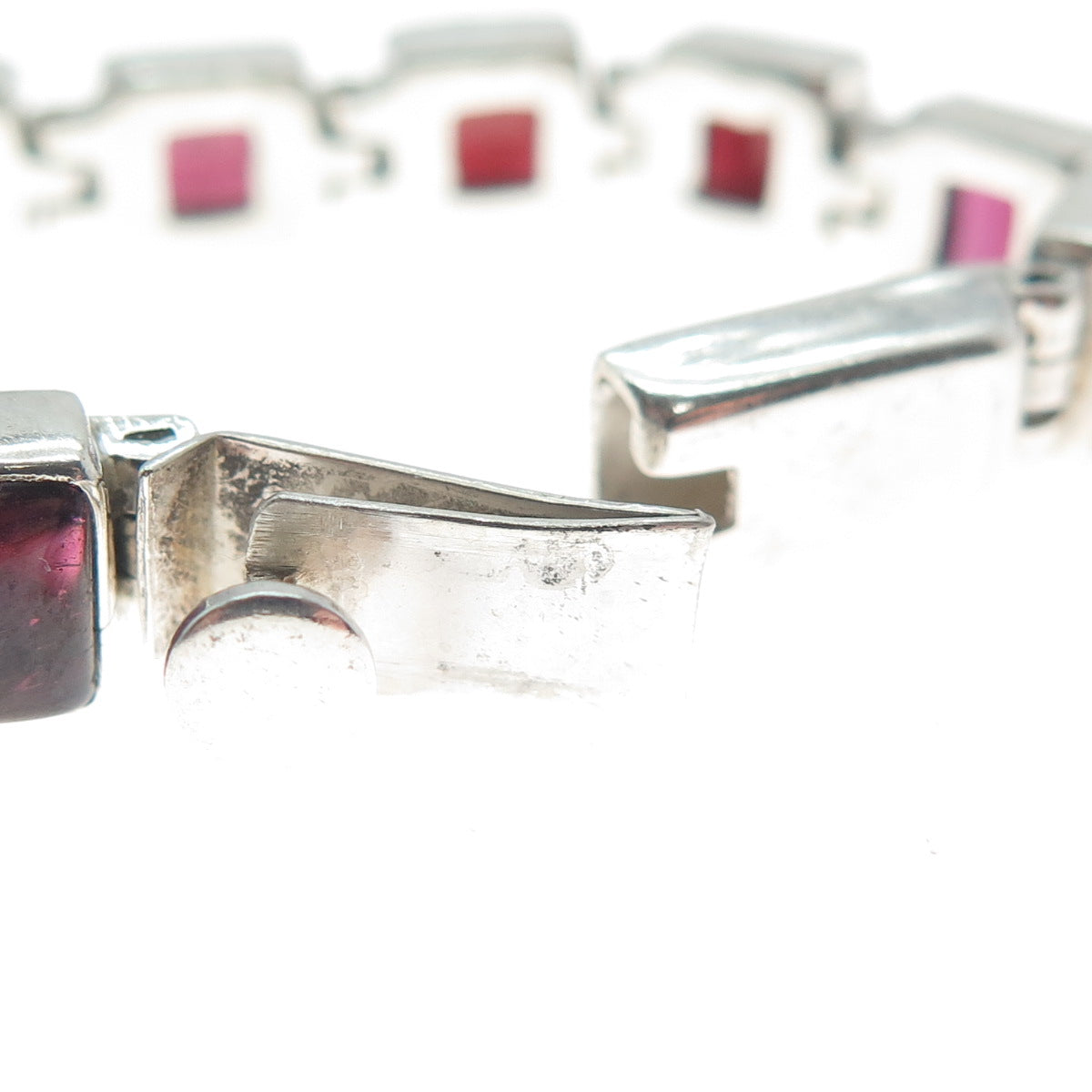 925 Sterling Silver Vintage Real Tourmaline Square Link Bracelet 7.5"