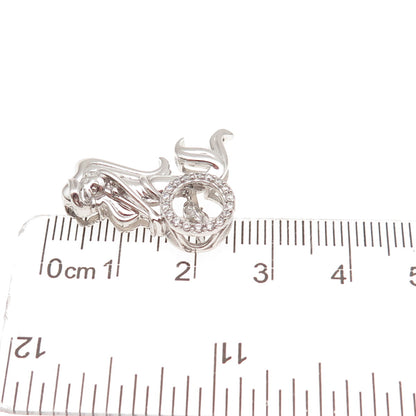 925 Sterling Silver Round-Cut C Z Mermaid Slide Charm Pendant