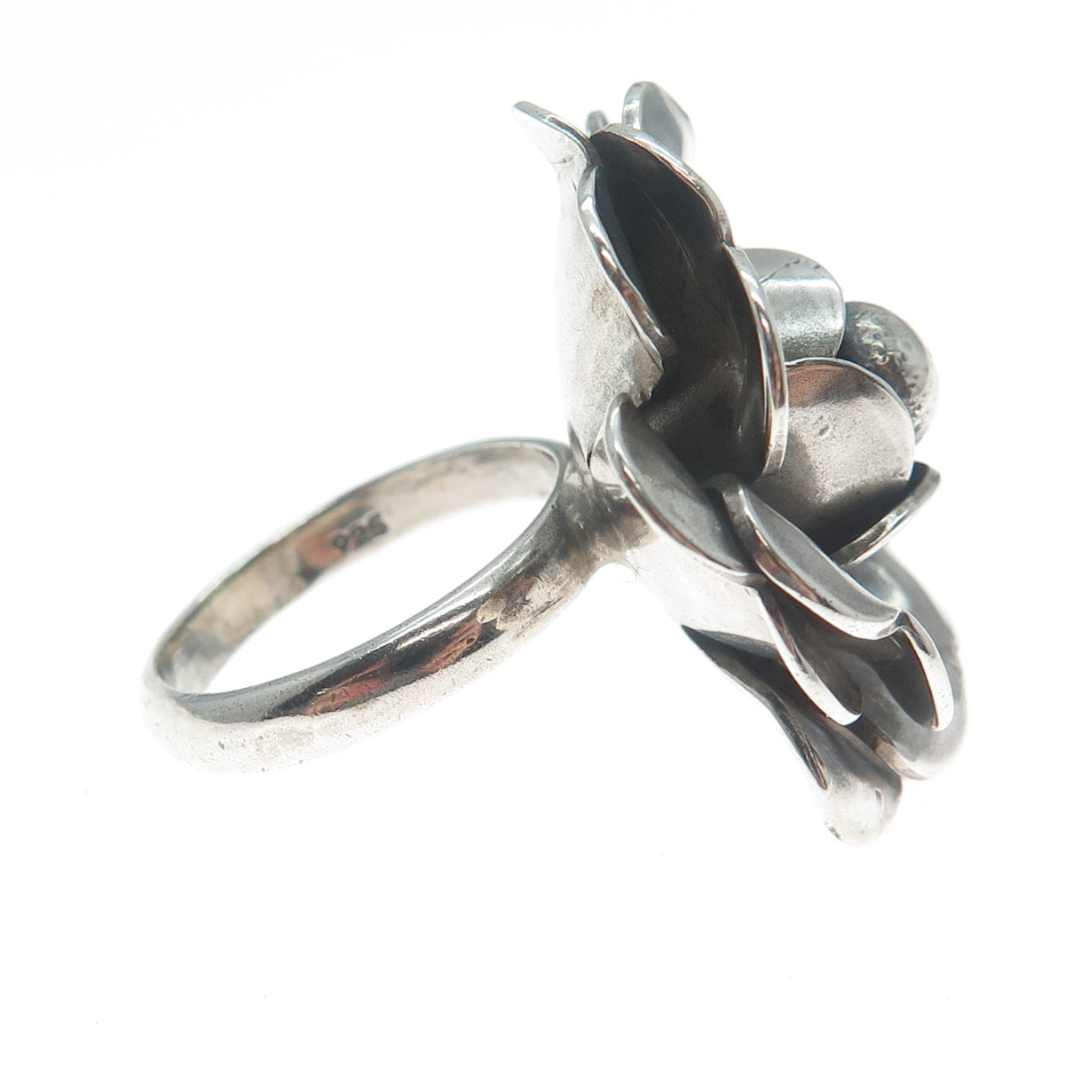 TAHARA 925 Sterling Silver Vintage Rose Flower Oxidized Ring Size 7.25