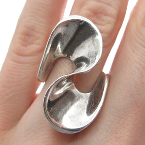 925 Sterling Silver Vintage Mexico Modernist Wavy Oxidized Ring Size 5.5