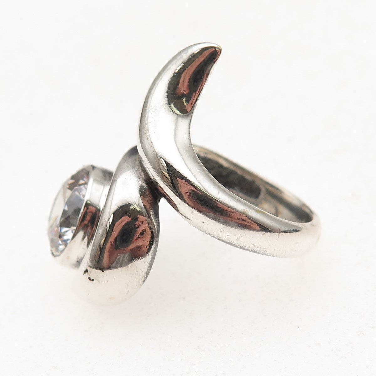 925 Sterling Silver Vintage Round-Cut C Z Modernist Oxidized Ring Size 7