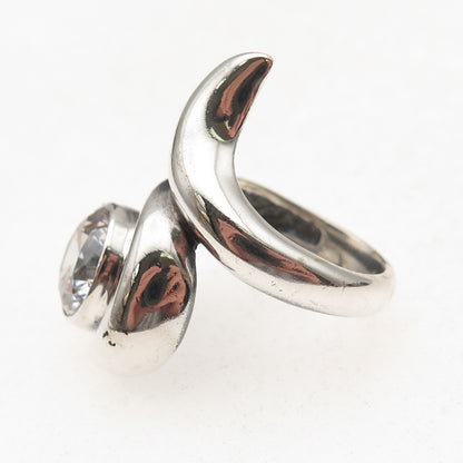 925 Sterling Silver Vintage Round-Cut C Z Modernist Oxidized Ring Size 7