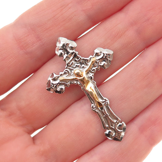 925 Sterling Silver 2-Tone Vintage Crucifix Cross Slide Charm Pendant